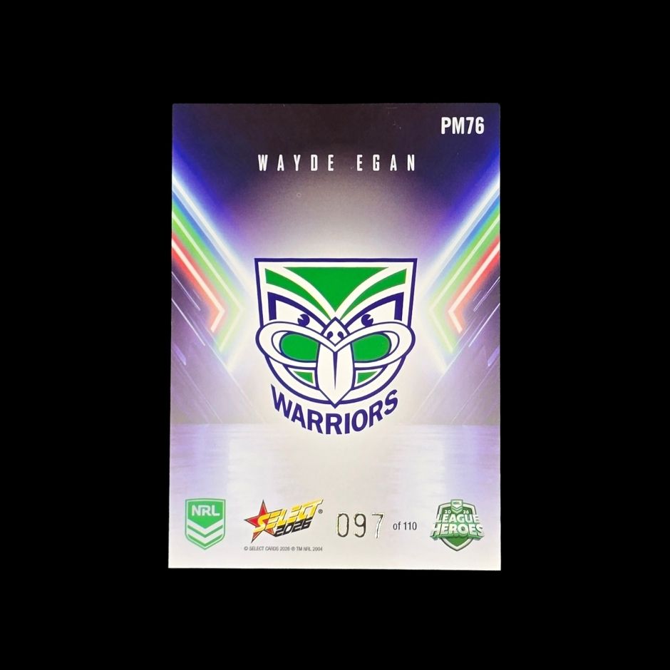 Wayde Egan 2026 Select League Heroes Playmakers PM76 Warriors trading card numbered 097 of 110