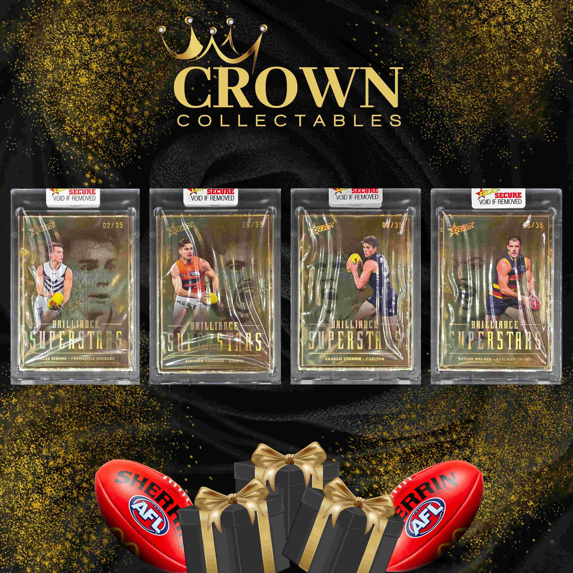 Breaking News for AFL Fans: Series 2 of Crown Collectables AFL Repack is back! Limited edition with only 500 boxes available. Sale starts Thursday, 6th June 2024 at 7pm AEDT. Each pack includes 1 Encased Card, with 1 in 10 boxes featuring special hits like Triple and Double Signatures. Look out for Booklets and Gold Brilliance cards. Secure tamper-proof packaging. Priced at $99 + delivery. Visit www.crowncollectables.com.au for more details.