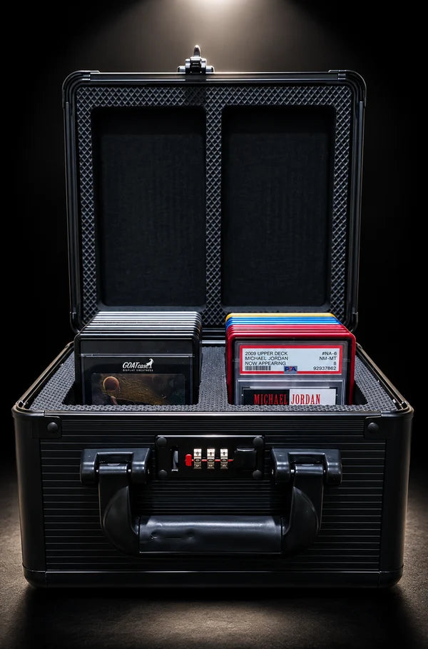 Open GOATcase APEX 2-Row case showing protective foam storage compartments