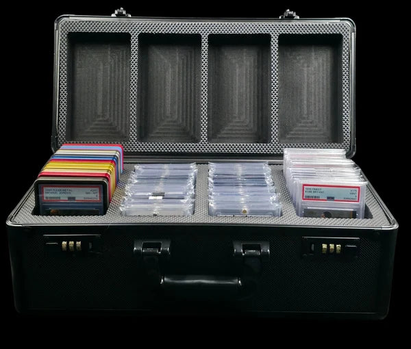 GOATcase APEX 4-Row displaying graded trading cards through the transparent panel