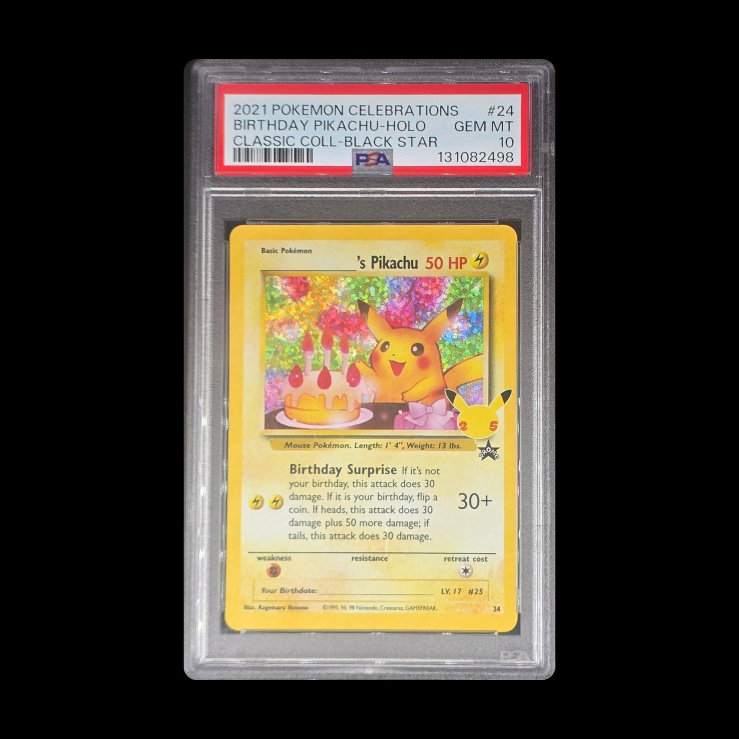 Birthday Pikachu 24 2021 Pokemon Celebrations Classic Collection PSA 10 Gem Mint slab