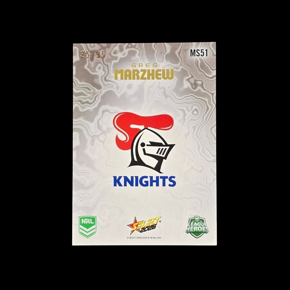 Greg Marzhew 2026 Select League Heroes Sterling Mercury MS51 Newcastle Knights trading card numbered 25 of 95