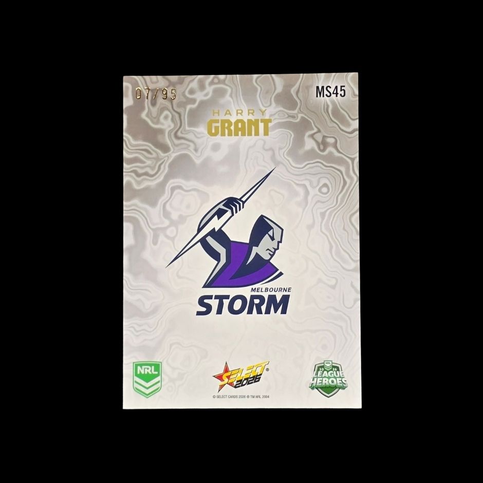 Harry Grant 2026 Select League Heroes Sterling Mercury MS45 Melbourne Storm trading card numbered 07 of 95