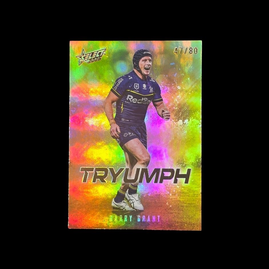 Harry Grant 2026 Select League Heroes Triumph Gold TG43 Melbourne Storm trading card numbered 47 of 80