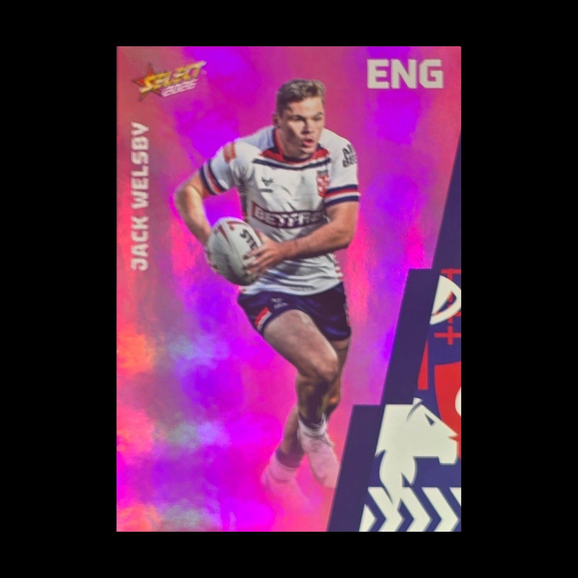 Jack Welsby 2026 Select Rugby League World Cup Base Parallel Pink BP38 England rugby league trading card numbered 252 of 345 - front