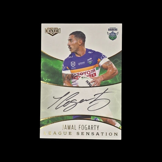 Jamal Fogarty 2025 NRL Elite League Sensation Autograph LSW02 Canberra Raiders rugby league trading card numbered 38 of 96