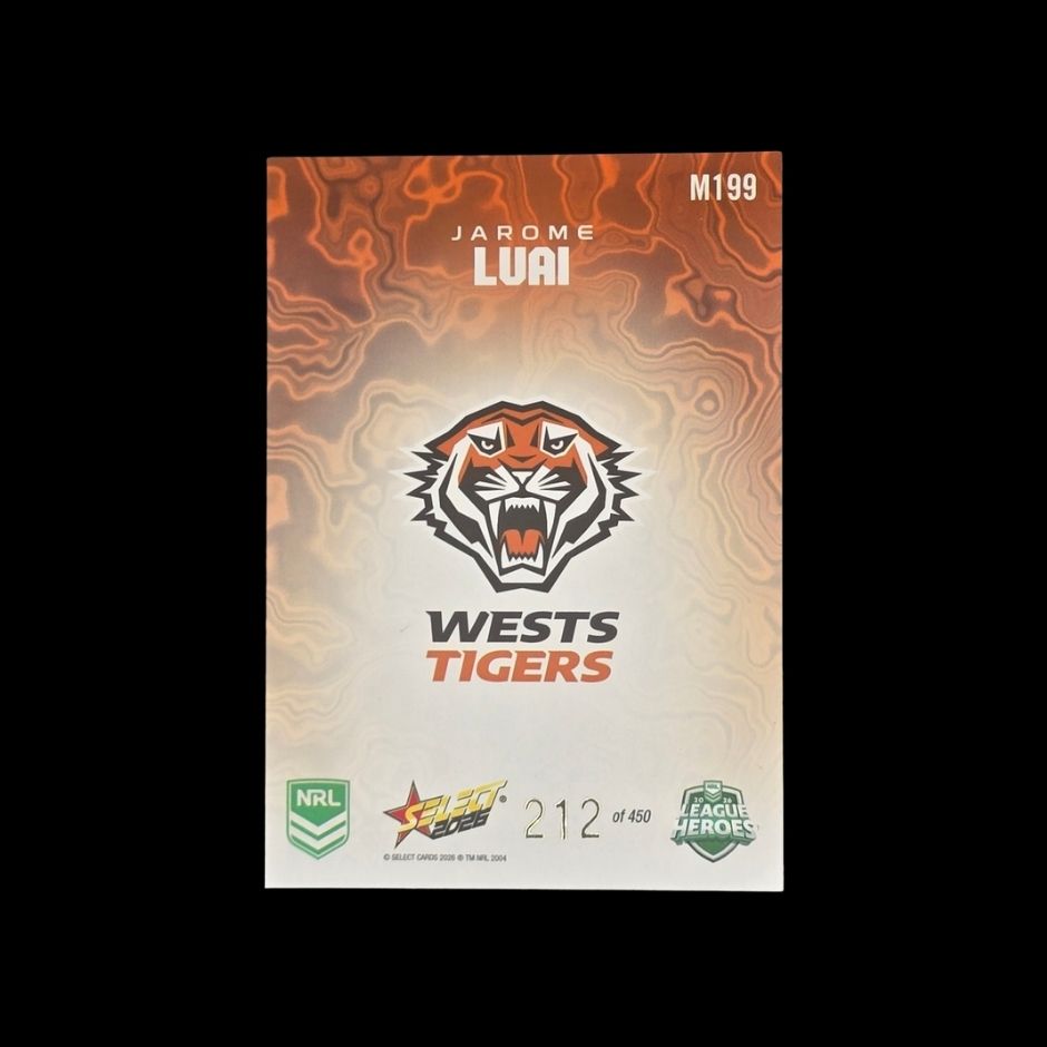 Jarome Luai 2026 Select League Heroes Mercury M199 Wests Tigers rugby league trading card numbered 212 of 450