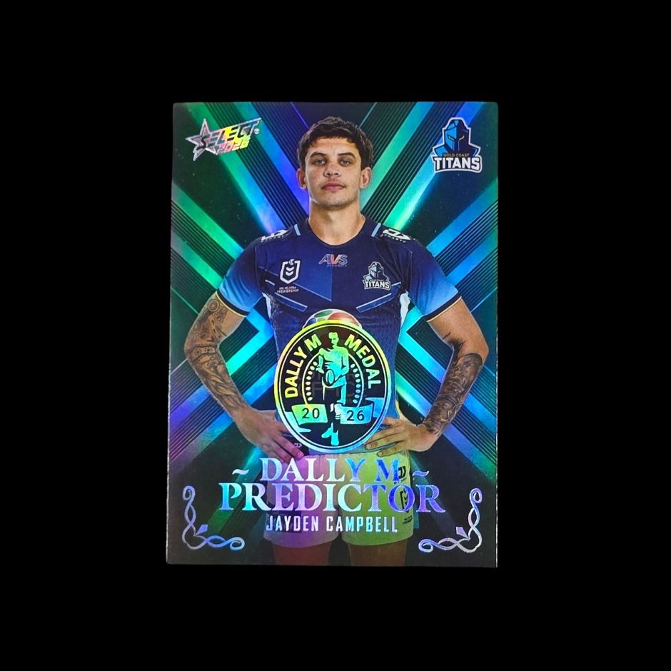 Jayden Campbell 2026 Select Dally M Predictor Signature Platinum DPP17 Gold Coast Titans trading card numbered 16 of 80
