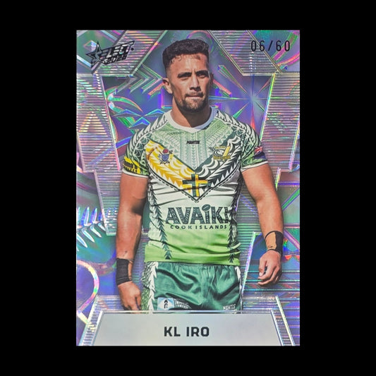 KL Iro 2026 Select Rugby League World Cup Super Refractor SR10 Cook Islands rugby league trading card numbered 06 of 60