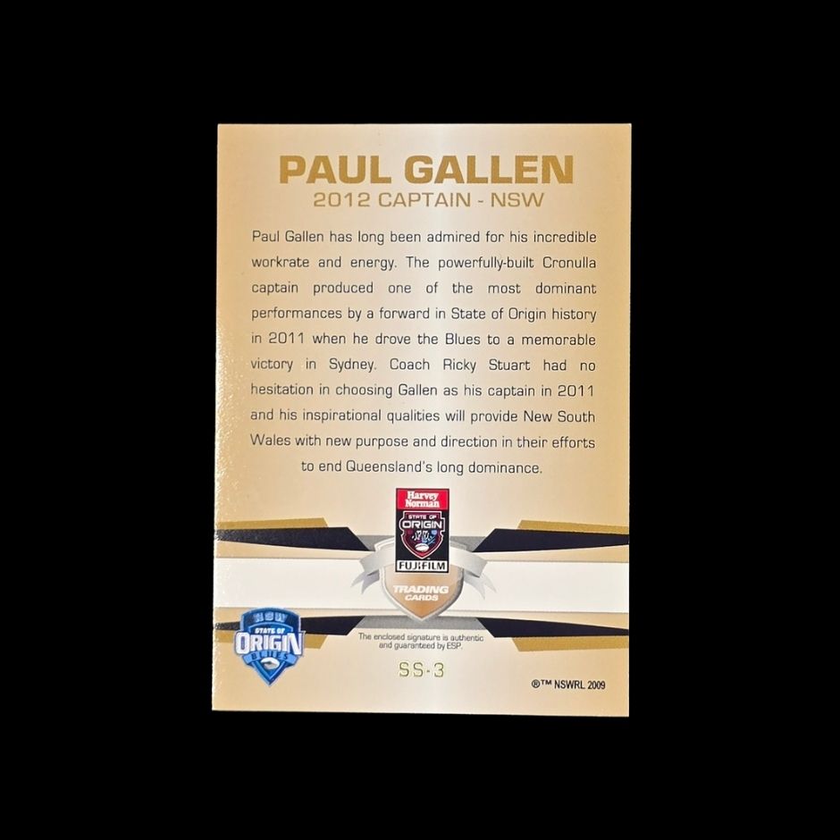 Paul Gallen 2012 State of Origin Signature Series SS3 autograph NSW Blues rugby league trading card