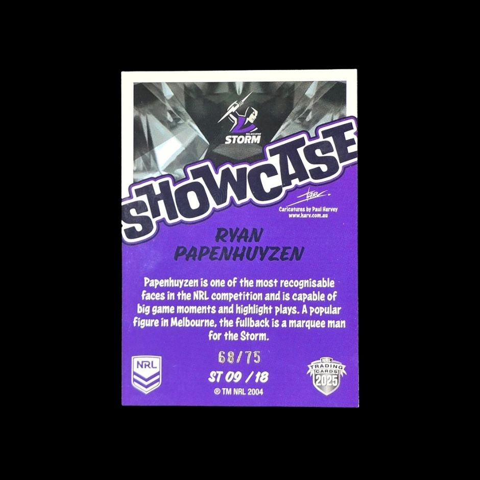 Ryan Papenhuyzen 2025 NRL Traders Showcase ST09/18 Melbourne Storm trading card numbered 68 of 75
