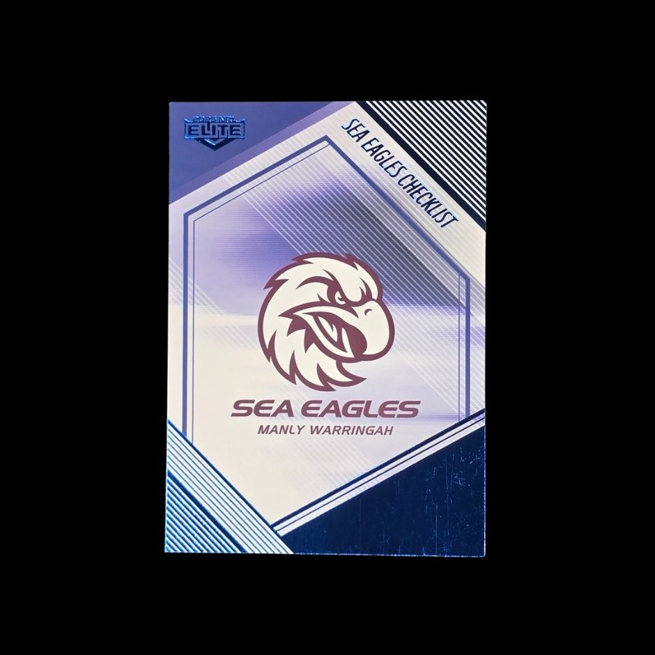 Sea Eagles Checklist 2025 NRL Elite MS055 Sapphire Parallel Manly Warringah Sea Eagles rugby league trading card numbered 02 of 27