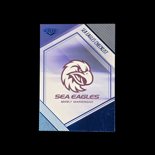 Sea Eagles Checklist 2025 NRL Elite MS055 Sapphire Parallel Manly Warringah Sea Eagles rugby league trading card numbered 02 of 27