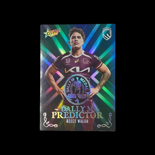 2026 Select NRL League Heroes Dally M Predictor Platinum trading card featuring premium foil redemption insert design.